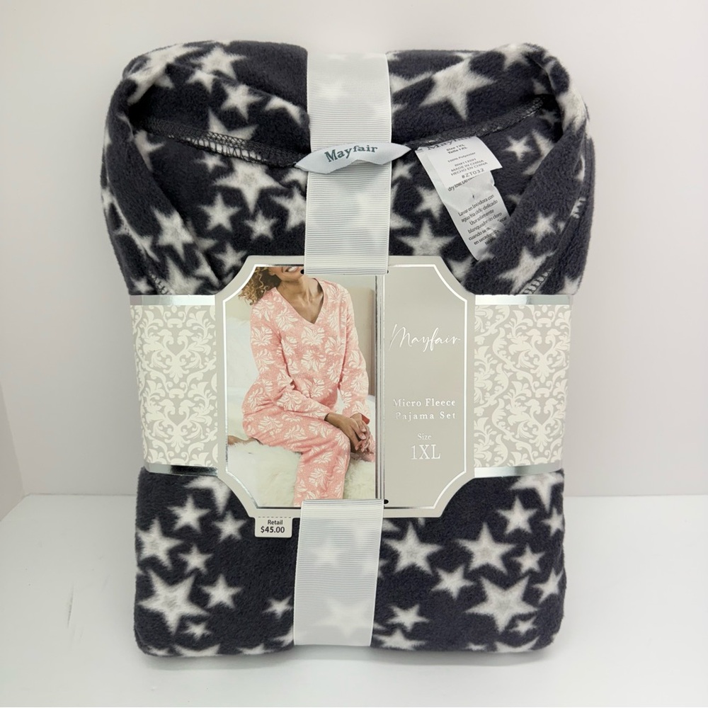 Mayfair size 1XL Women’s Blue White Stars Micro Fleece PJ Pajama Set NWT